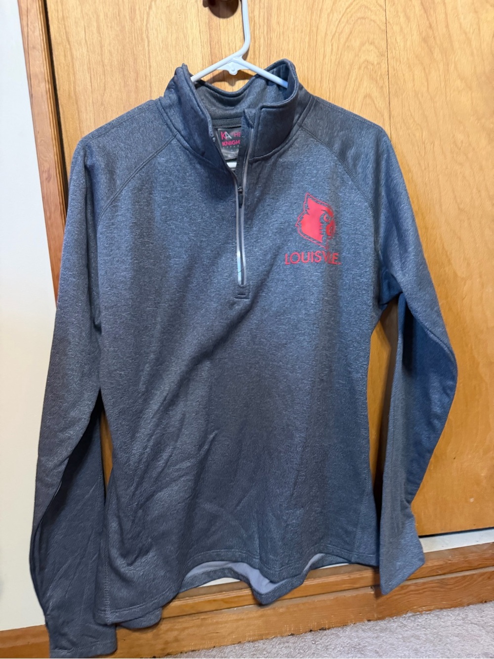 Women’s Knights Apparel Gray 1/4 Zip Pullover with Red Louisville Cardinal Logo